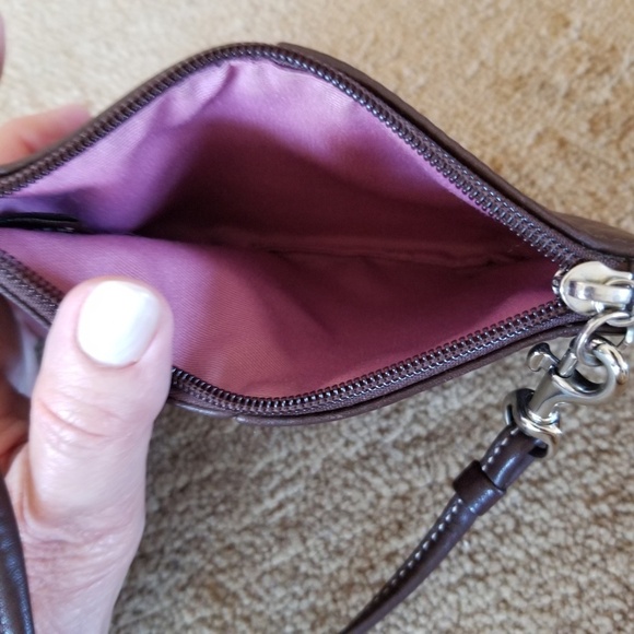 Coach Brown Pebble Leather Wristlet - Picture 4 of 6